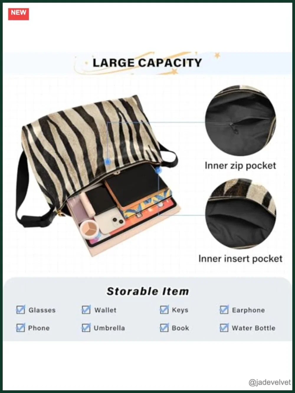 Vintage Zebra Print Tote Bag - Large Hobo Cross Body Handbag PU Leather